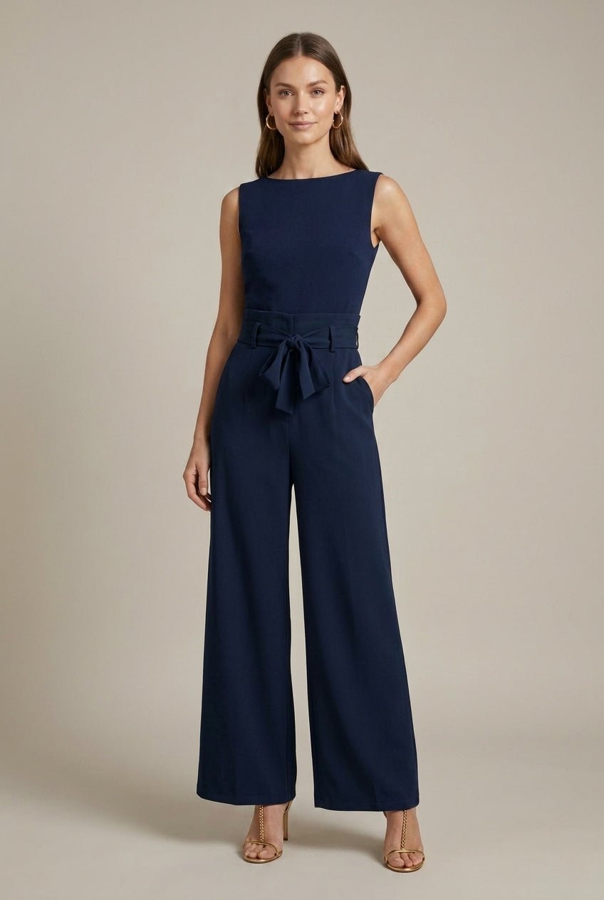 Women Trousers | High Paperbag Waist with Self-Tie Bow Belt - Evergreen Outfits- Trousers