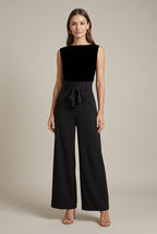Women Trousers | High Paperbag Waist with Self-Tie Bow Belt - Evergreen Outfits- Trousers