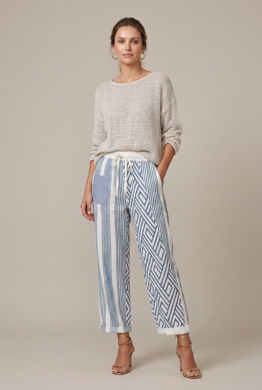 Women Trousers | Wide Leg Cropped Relaxed Fit with Drawstring - Evergreen Outfits- Trousers