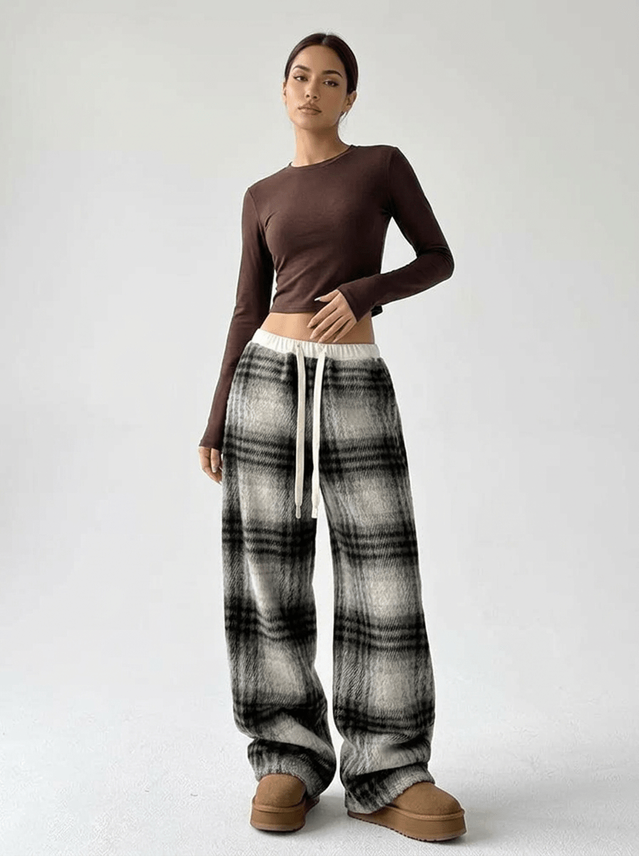 Women Trousers | Wide-Leg Fit with Elasticated Drawstring Waist - Evergreen Outfits- Trousers
