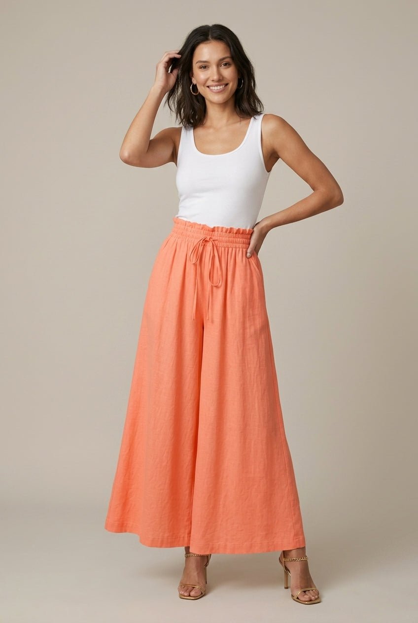 Women Trousers | Wide-Leg Palazzo with Drawstring Waist - Evergreen Outfits- Trousers