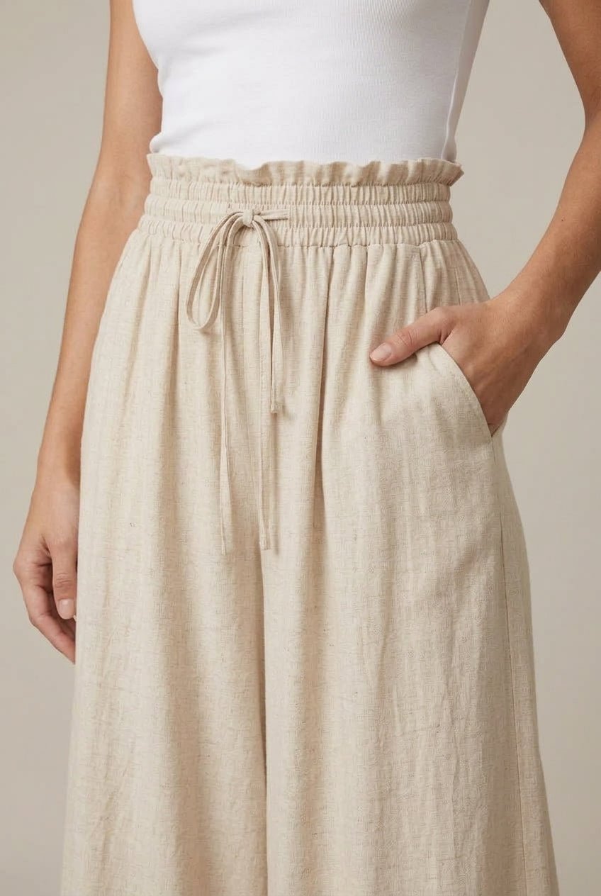 Women Trousers | Wide-Leg Palazzo with Drawstring Waist - Evergreen Outfits- Trousers