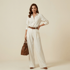 Women Two Piece Set Loose Fit Button Wide Leg Design - Evergreen Outfits - Women Set