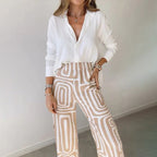 Women Two Piece Set Relaxed Top Elastic Waist Trousers - Evergreen Outfits - Women Set