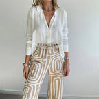 Women Two Piece Set Relaxed Top Elastic Waist Trousers - Evergreen Outfits - Women Set