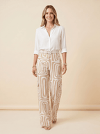 Women Two Piece Set Relaxed Top Elastic Waist Trousers - Evergreen Outfits - Women Set
