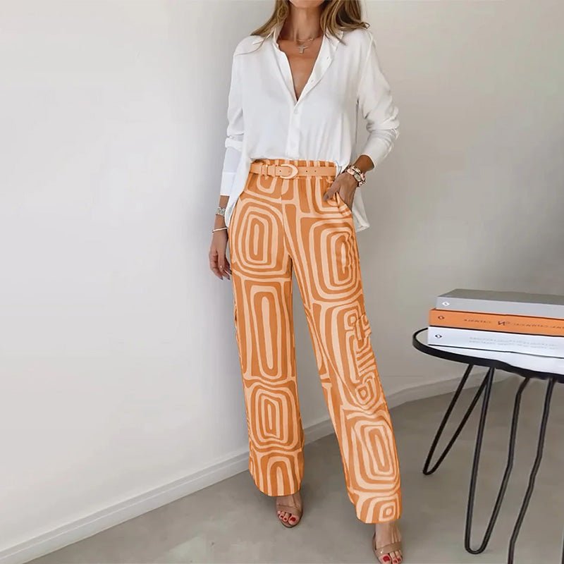 Women Two Piece Set Relaxed Top Elastic Waist Trousers - Evergreen Outfits - Women Set
