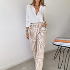 Women Two Piece Set Relaxed Top Elastic Waist Trousers - Evergreen Outfits - Women Set