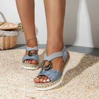 Women Wedge Sandals Open Toe Ankle Strap Closure Fit - Evergreen Outfits - Women Sandal