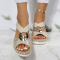 Women Wedge Sandals Open Toe Ankle Strap Closure Fit - Evergreen Outfits - Women Sandal