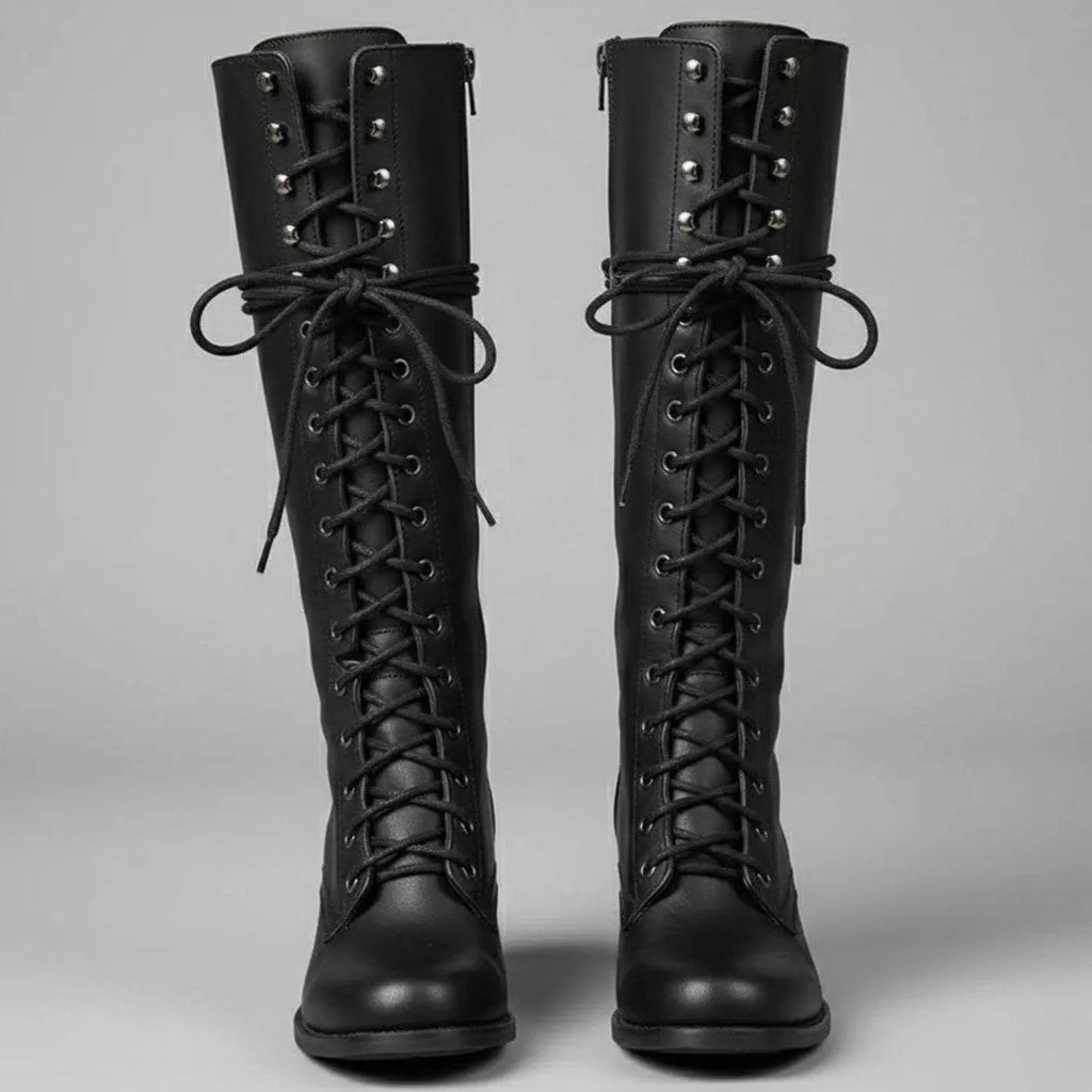 Women Boots | Knee-High Lace-Up Front with Block Heel