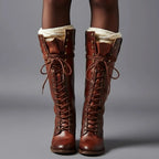 Women Boots | Knee-High Lace-Up Front with Block Heel