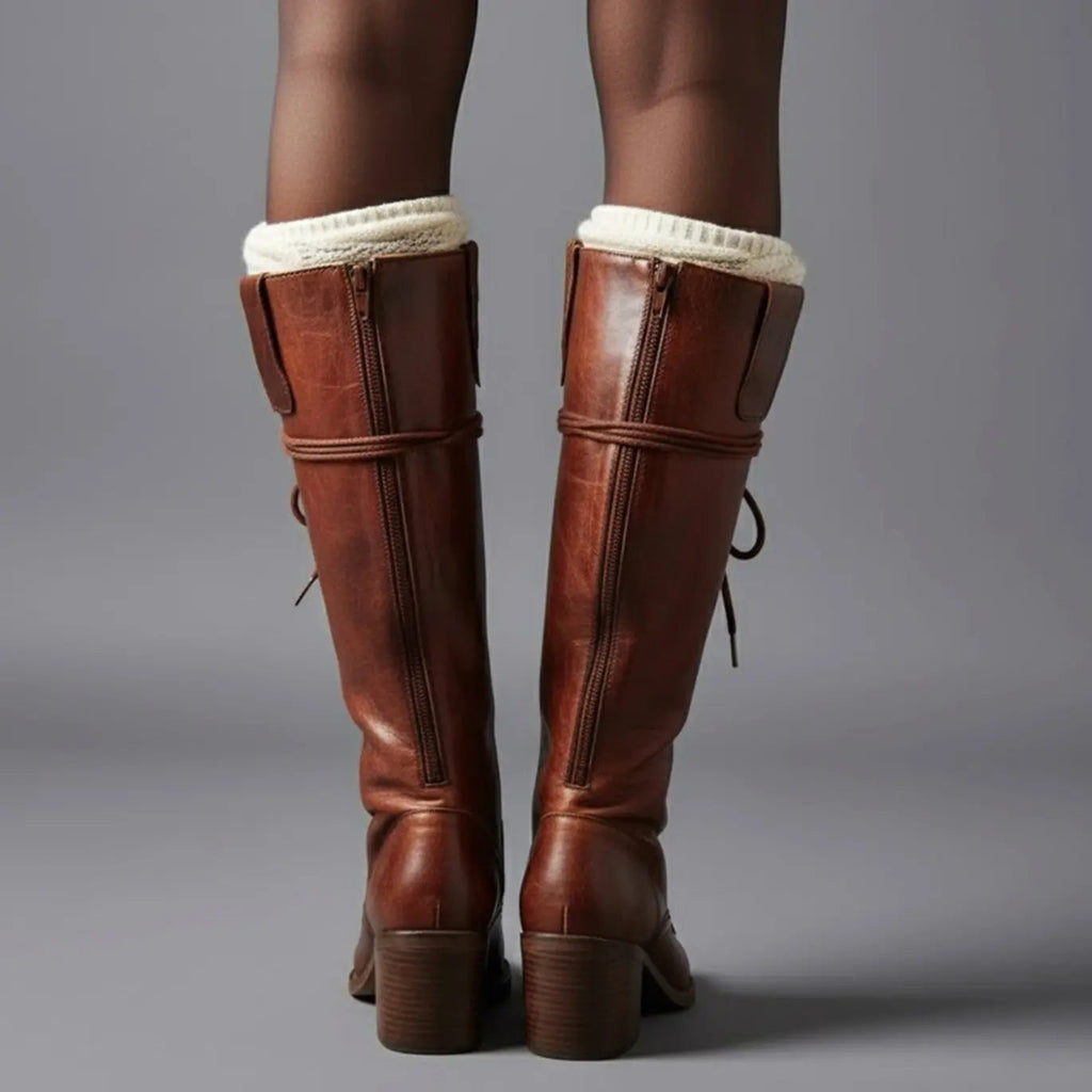 Women Boots | Knee-High Lace-Up Front with Block Heel