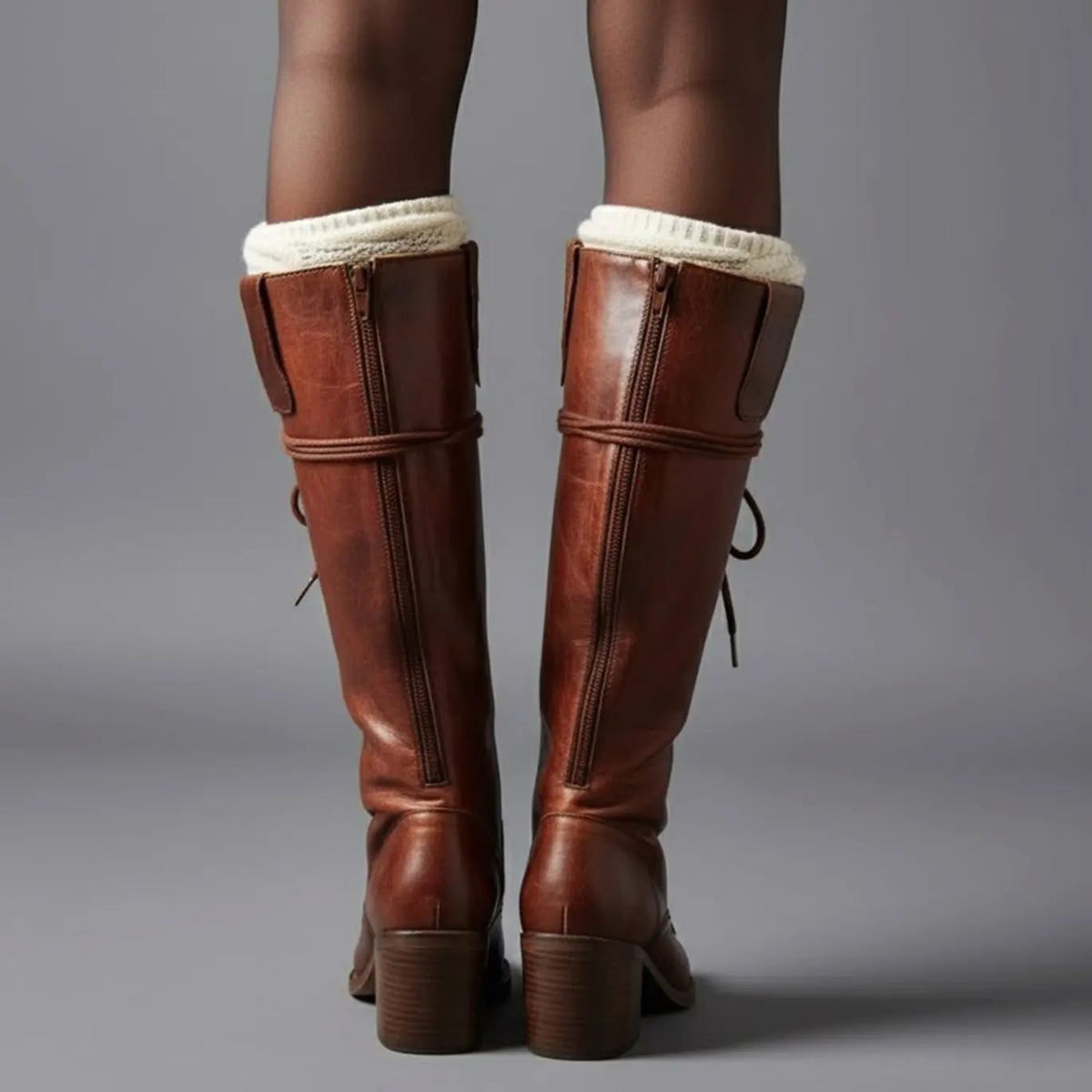 Women Boots | Knee-High Lace-Up Front with Block Heel