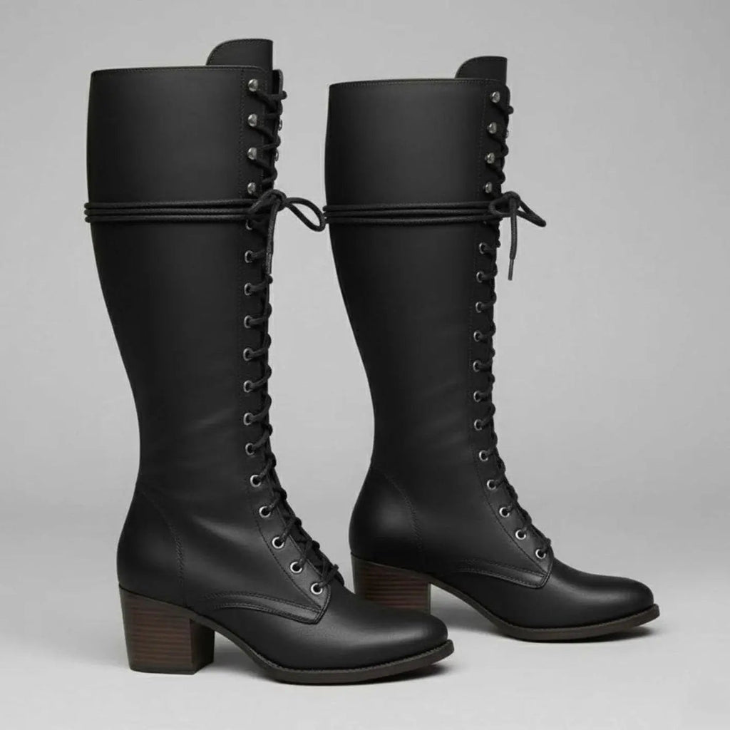 Women Boots | Knee-High Lace-Up Front with Block Heel