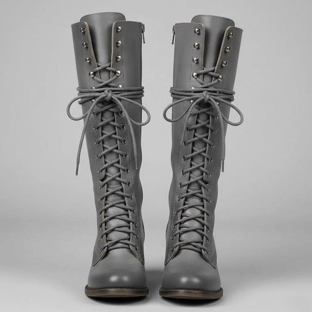 Women Boots | Knee-High Lace-Up Front with Block Heel