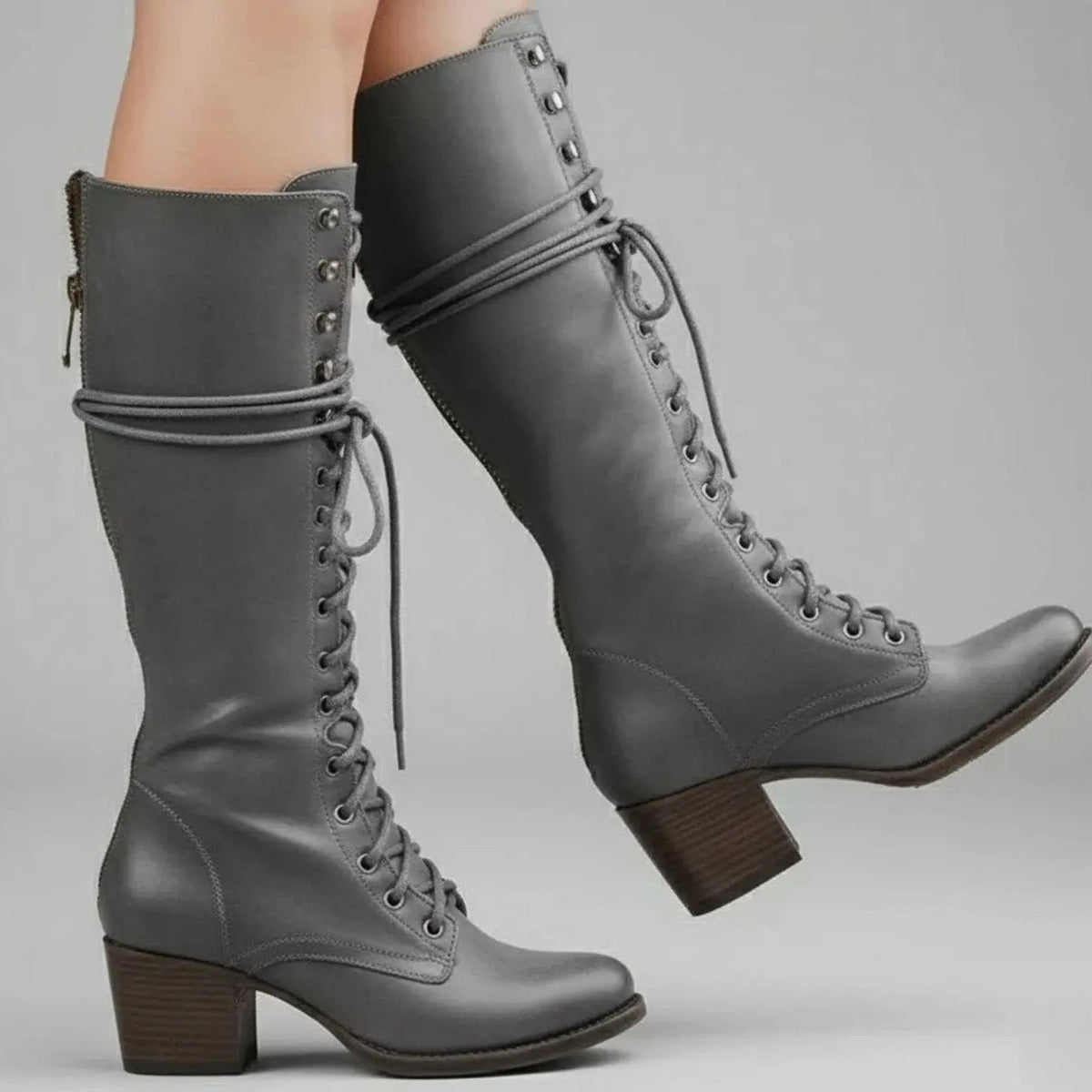 Women Boots | Knee-High Lace-Up Front with Block Heel