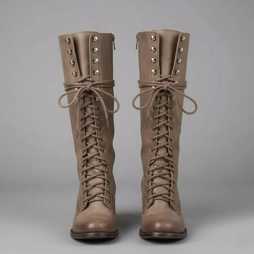 Women Boots | Knee-High Lace-Up Front with Block Heel