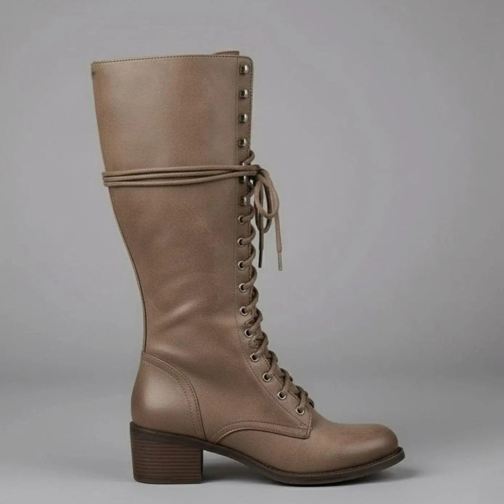 Women Boots | Knee-High Lace-Up Front with Block Heel