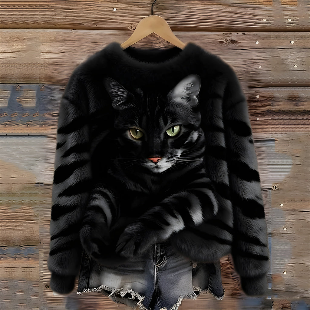 Women Sweater | Oversized Fit with Cat Photographic Print